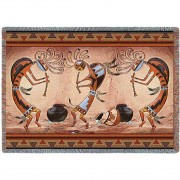 Kokopelli Pot Dance - Southwest Cave Rock Art - Roger Kull - Cotton Woven Blanket Throw -  (72x54)