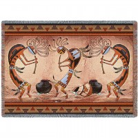 Kokopelli Pot Dance - Southwest Cave Rock Art - Roger Kull - Cotton Woven Blanket Throw -  (72x54)