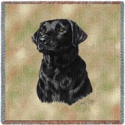 Labrador Retriever Black Lab - Robert May - Lap Square Cotton Woven Blanket Throw -  (54x54)
