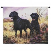 Labrador Retriever Black by Robert May - Woven Tapestry Wall Art Hanging - Black Labs on Field Oil Painting - 100% Cotton Size 34x26
