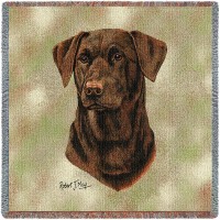 Labrador Retriever Chocolate Lab - Robert May - Lap Square Cotton Woven Blanket Throw -  (54x54)
