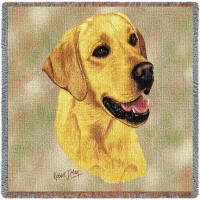 Labrador Retriever Yellow Lab - Robert May - Lap Square Cotton Woven Blanket Throw -  (54x54)