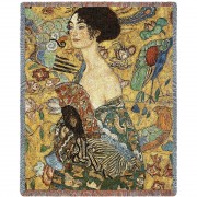 Lady With Fan - Gustav Klimt - Cotton Woven Blanket Throw -  (72x54)