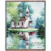 Lakeside Scripture - I Was Glad When They Said Unto Me Let Us Go Into The House of the Lord - Psalm 122:1- Cotton Woven Blanket Throw -  (72x54)