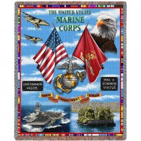 US Marine Corps - Land Sea Air - Cotton Woven Blanket Throw -  (72x54)