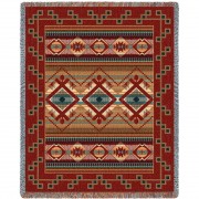 Las Cruces - Teal - Southwest Native American Inspired Tribal Camp - Cotton Woven Blanket Throw -  (72x54)