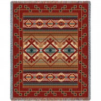 Las Cruces - Teal - Southwest Native American Inspired Tribal Camp - Cotton Woven Blanket Throw -  (72x54)