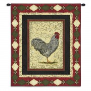 Le Coq - Woven Tapestry Wall Art Hanging - Antique Crackled Rooster Portrait - Cotton - Size 34x26