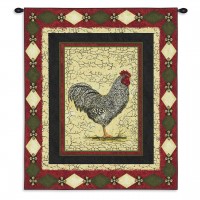 Le Coq - Woven Tapestry Wall Art Hanging - Antique Crackled Rooster Portrait - Cotton - Size 34x26