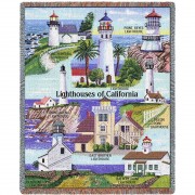 Lighthouses of California - Montara, Reyes, Vicente, Pigeon, Battery, East Brother, Loma, Arena - Cotton Woven Blanket Throw -  (72x54)