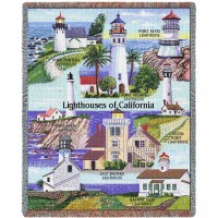 Lighthouses of California - Montara, Reyes, Vicente, Pigeon, Battery, East Brother, Loma, Arena - Cotton Woven Blanket Throw -  (72x54)