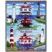 Lighthouses of the Mid-Atlantic - Old Point, Drum Point, Seven Foot, Cape Henry, Assateague, Thomas Point, Cove Point - Cotton Woven Blanket Throw - (72x54)