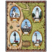 Lighthouses of the Northwest - Point Robinson, Point Bonita, Umpqua River, Noth Head, Yaquina Head - Cotton Woven Blanket Throw -  (72x54)