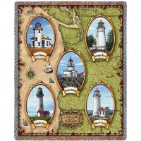 Lighthouses of the Northwest - Point Robinson, Point Bonita, Umpqua River, Noth Head, Yaquina Head - Cotton Woven Blanket Throw -  (72x54)