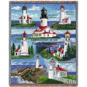 Lighthouses of the Pacific Northwest - Point Robinson, Umpqua River, Noth Head, Yaquina, Cape Flattery, Heceta, Mukilteo - Cotton Woven Blanket Throw - (72x54)