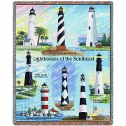 Lighthouses of the Southeast - Key West, Cape Hatteras , Sapelo, Tybee, Harbor Town, Cape Lookout, Cape Canaveral , Hunting Island - Cotton Woven Blanket Throw - (72x54)
