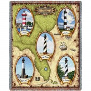 Lighthouses of the Southeast - Harbortown, Bodie Island, Cape Hatteras, Tybee Island, St Augustine - Cotton Woven Blanket Throw -  (72x54)