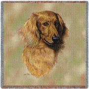 Long Haired Dachshund Red - Robert May - Lap Square Cotton Woven Blanket Throw -  (54x54)