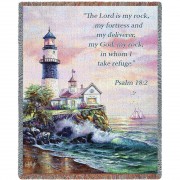Lighthouse - The Lord Is My Rock And My Fortress -Psalm 18:2 - Carl Valente - Cotton Woven Blanket Throw -  (72x54)