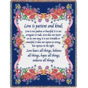 Love is Patient Love is Kind - 1 Corinthians 13 - Cotton Woven Blanket Throw -  (72x54)
