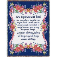 Love is Patient Love is Kind - 1 Corinthians 13 - Cotton Woven Blanket Throw -  (72x54)