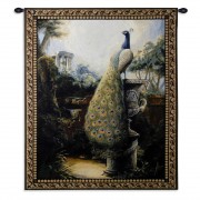 Luogo Tranquillo by Paul Panossian - Woven Tapestry Wall Art Hanging - Peacock Garden in Ancient Ruins - Cotton - Size 32x26