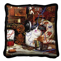 Maggie The Messmaker Cat by Charles Wysocki - Throw Pillow