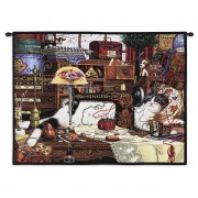 Maggie the Messmaker by Charles Wysocki - Woven Tapestry Wall Art Hanging - Americana Sewing Needles Yarn Singer Lamp ' Fun Cat Lover's Gift - Cotton - Size 34x26