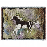 Magical Pinto - Southwest Cave Rock Art - Ginny Hogan - Cotton Woven Blanket Throw -  (72x54)