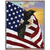 United States American Flag with Eagle - Majestic - Derk Hanson - Cotton Woven Blanket Throw -  (72x54)