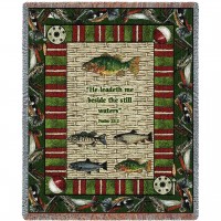 Gone Fishing - He Leadeth Me Beside The Still Waters - Psalm 23:2 - Cotton Woven Blanket Throw -  (72x54)