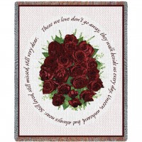 Bundle of Red Roses - Those We Love Don't Go Away They Walk Beside Us Every Day - Sympathy - Cotton Woven Blanket Throw -  (72x54)