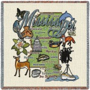 State of Mississippi - Lap Square Cotton Woven Blanket Throw -  (54x54)