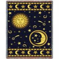 Sun Face and Moon Face - Cotton Woven Blanket Throw -  (72x54)