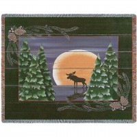 Moonlight Moose - Susan Clickner - Cotton Woven Blanket Throw -  (72x54)