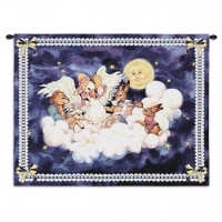 Mother Goose by Donna Race - Woven Tapestry Wall Art Hanging - Whimsical Nursery Rhyme Animals with Baby in the Stars - 100% Cotton Size 33x26