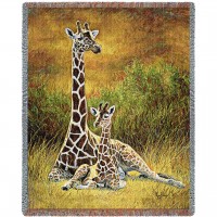 Mother and Son Giraffe - Lucie Bilodeau - Cotton Woven Blanket Throw -  (72x54)