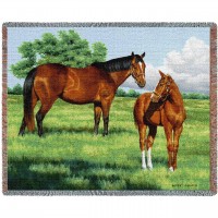 My Pride Mare Horse and Foal - Bob Christie - Cotton Woven Blanket Throw -  (72x54)