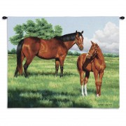 My Pride by Bob Christie - Woven Tapestry Wall Art Hanging - Horses Posing on Grassy Field Equestrian Artwork - 100% Cotton Size 34x26