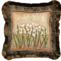 Narcissus Textured Hand Finished Elegant Woven Throw Pillow Cover 100% Cotton  Size 17x17