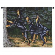 Night Song by Bob Christie - Woven Tapestry Wall Art Hanging - Dog Trio Barking Up a Forest Tree - 100% Cotton Size 34x26