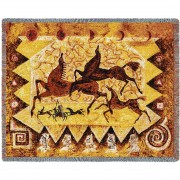 Oglalas Story - Southwest Cave Rock Art - Cecilia Henle - Cotton Woven Blanket Throw -  (72x54)