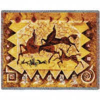 Oglalas Story - Southwest Cave Rock Art - Cecilia Henle - Cotton Woven Blanket Throw -  (72x54)