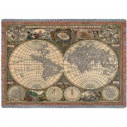 Old World Antique Map - Cotton Woven Blanket Throw -  (72x54)