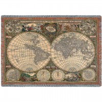 Old World Antique Map - Cotton Woven Blanket Throw -  (72x54)