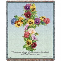 Pansy Cross - Come To Me All You Who Are Weary And Burdened And I Will Give You Rest - Matthew 11:28- Cotton Woven Blanket Throw -  (72x54)