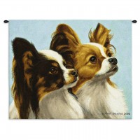 Papillon by Bob Christie - Woven Tapestry Wall Art Hanging - Cute Toy Spaniel Duo Close Up - 100% Cotton Size 34x26