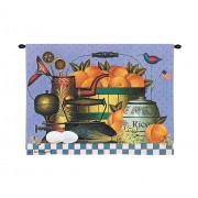 Peaches by Charles Wysocki - Woven Tapestry Wall Art Hanging - Peach Basket Ensemble Americana Themed Artwork - 100% Cotton Size 34x26