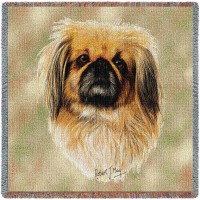 Pekingese - Robert May - Lap Square Cotton Woven Blanket Throw -  (54x54)