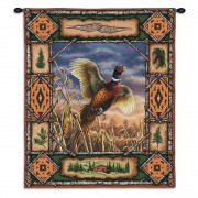 Pheasant Lodge - Woven Tapestry Wall Art Hanging - Rustic Hunting Cabin Decor - 100% Cotton Size 33x26